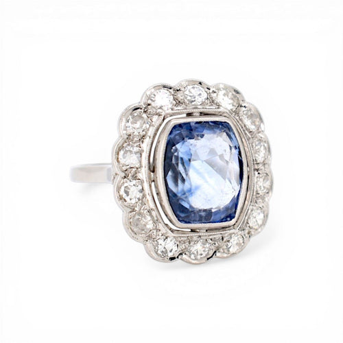 Bague 55 Art déco - Bague Pompadour en platine, saphir de Ceylan et diamants 58 Facettes RI-1034