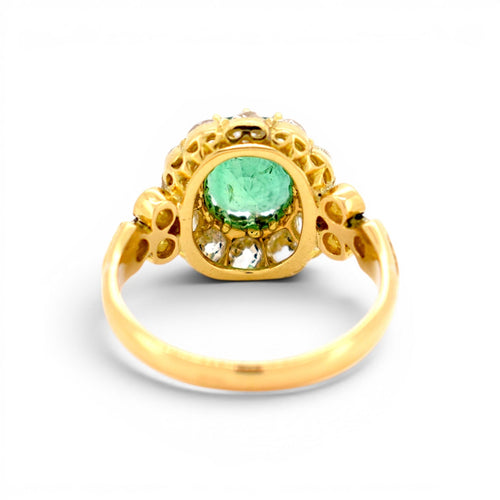 Bague 52 Bague cocktail victorienne double halo en or jaune, émeraude et diamants 58 Facettes RI-1037