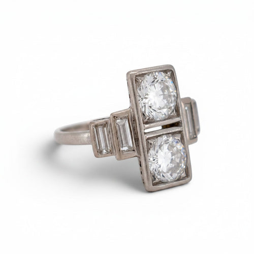 Bague 53 Art déco Toi et Moi - Bague en platine et diamants taille ancienne 58 Facettes RI-1048