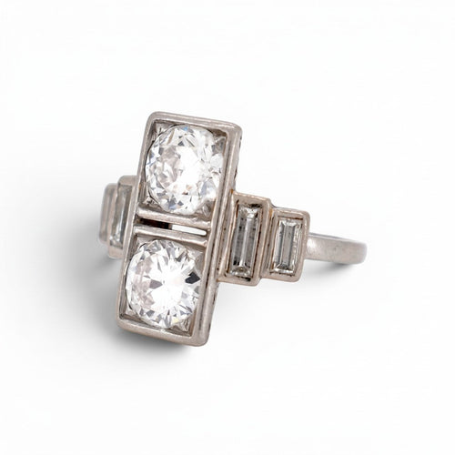 Bague 53 Art déco Toi et Moi - Bague en platine et diamants taille ancienne 58 Facettes RI-1048
