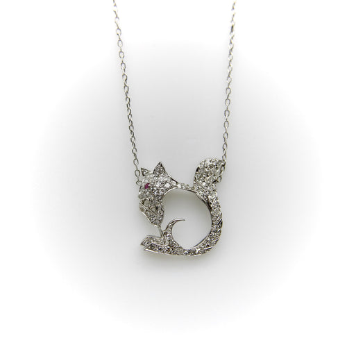 Pendentif Rétro - Pendentif écureuil en platine, or blanc, diamants et rubis 58 Facettes A2009E