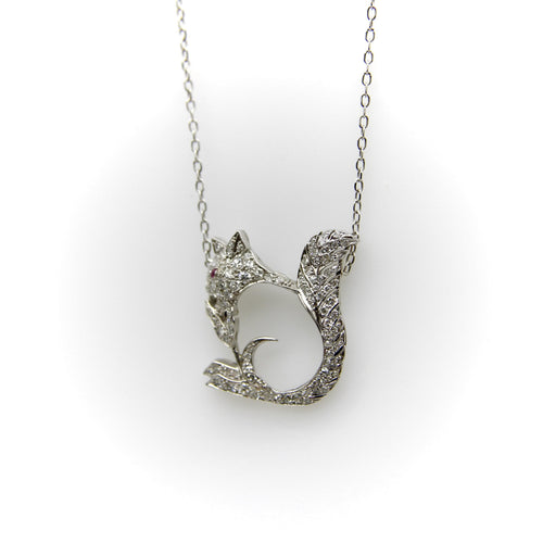 Pendentif Rétro - Pendentif écureuil en platine, or blanc, diamants et rubis 58 Facettes A2009E