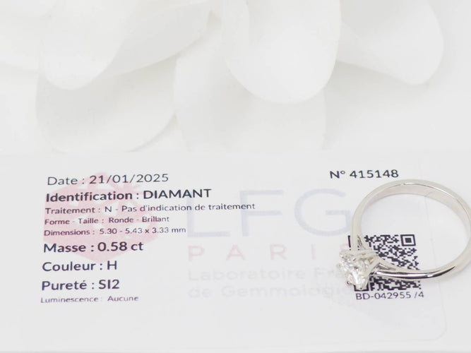 Bague 52.5 Solitaire - Bague en or blanc et diamant 0,58 ct 58 Facettes 28293/31331