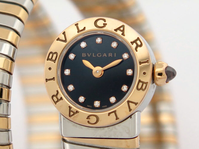 Montre Bulgari Tubogas - Montre triple tour en or jaune 18K et acier 58 Facettes 275115