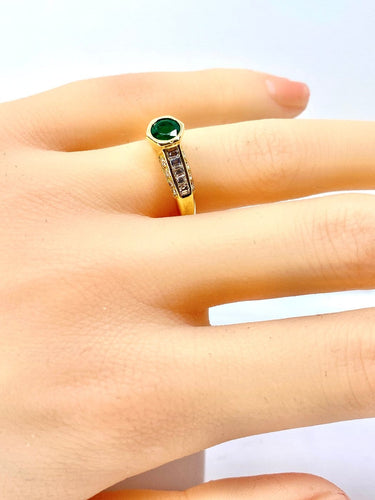 Bague 50 Bague jonc en or jaune 18 carats, émeraude et diamants 58 Facettes AB732