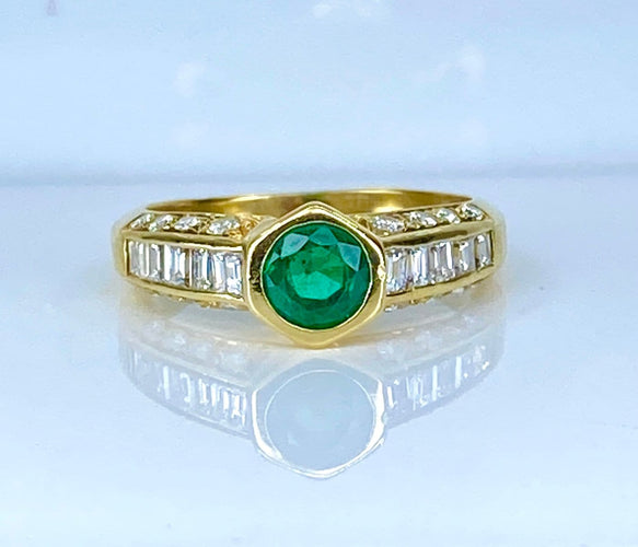 Bague 50 Bague jonc en or jaune 18 carats, émeraude et diamants 58 Facettes AB732