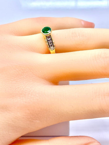 Bague 50 Bague jonc en or jaune 18 carats, émeraude et diamants 58 Facettes AB732