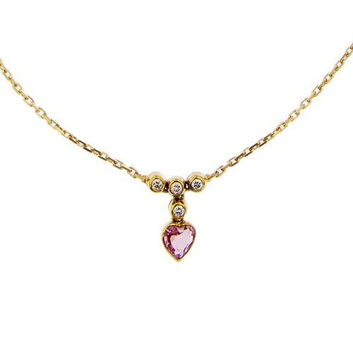 Collier Collier cœur en or jaune avec tourmaline et diamants 58 Facettes 41733
