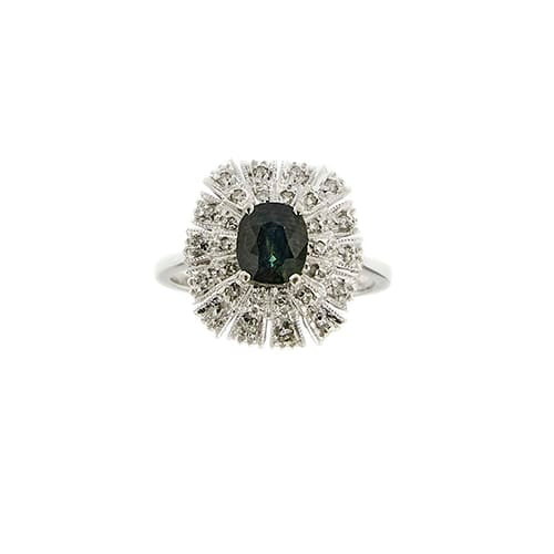 Bague 54 Bague halo en or blanc avec saphir et diamants 58 Facettes 41749