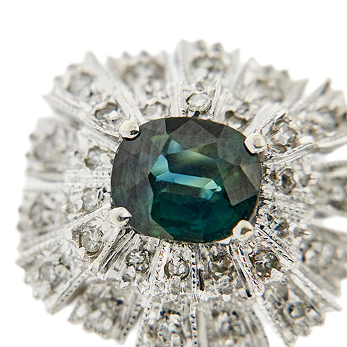 Bague 54 Bague halo en or blanc avec saphir et diamants 58 Facettes 41749