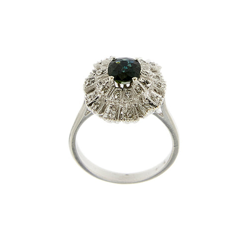 Bague 54 Bague halo en or blanc avec saphir et diamants 58 Facettes 41749