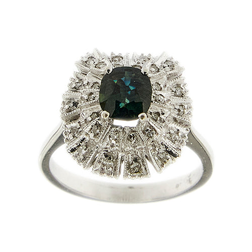 Bague 54 Bague halo en or blanc avec saphir et diamants 58 Facettes 41749