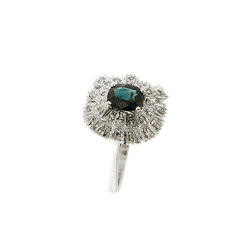 Bague 54 Bague halo en or blanc avec saphir et diamants 58 Facettes 41749