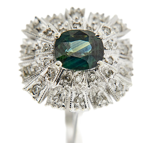 Bague 54 Bague halo en or blanc avec saphir et diamants 58 Facettes 41749