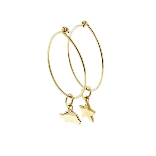 Boucles d'oreilles Dodo - Boucles d'oreilles créoles en or jaune, tortue et étoile 58 Facettes 41065