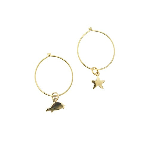 Boucles d'oreilles Dodo - Boucles d'oreilles créoles en or jaune, tortue et étoile 58 Facettes 41065