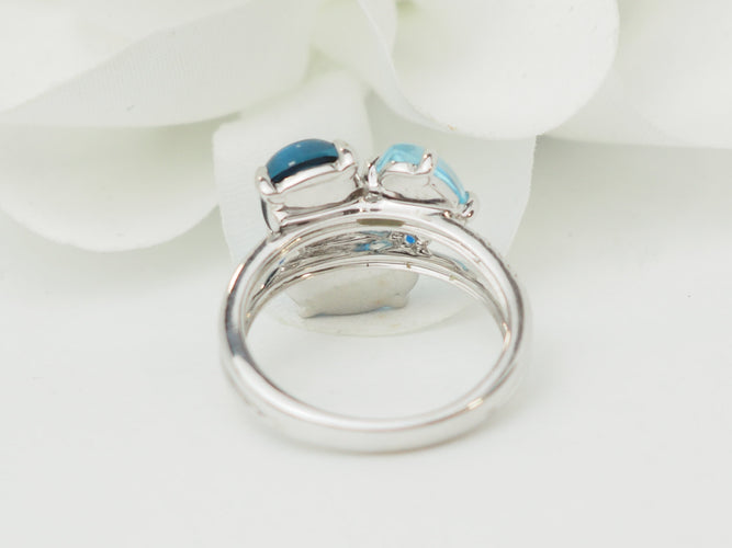 Bague 54 Bague aigue-marine et topazes bleues en or blanc avec diamants 58 Facettes 33785