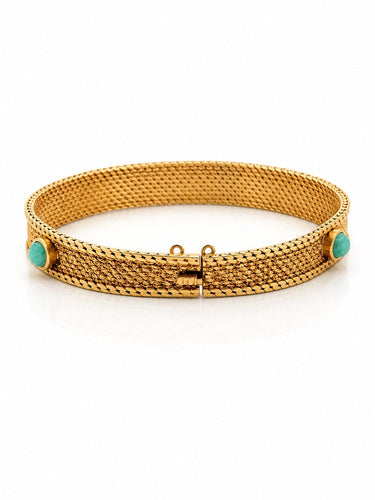 Bracelet Bracelet vintage en or jaune 18 carats et turquoises cabochons 58 Facettes Cab