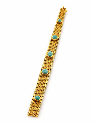 Bracelet Bracelet vintage en or jaune 18 carats et turquoises cabochons 58 Facettes Cab