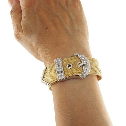 Montre Bracelet ceinture en or jaune et blanc avec diamants 2,50 ct 58 Facettes G3962