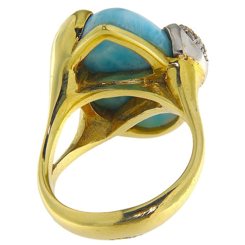 Bague 54 Bague en or jaune et blanc avec larimar et diamants 58 Facettes G3960