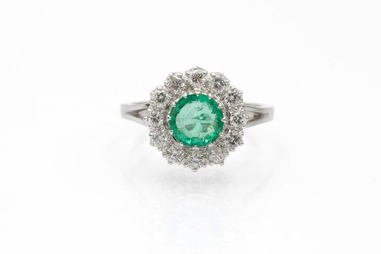 Bague 55 Bague en or blanc avec émeraude et diamants 58 Facettes 12206