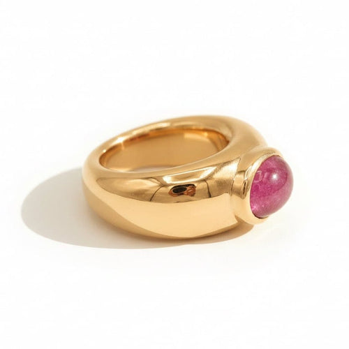 Bague 55 Bague jonc en or jaune et rubis cabochon 58 Facettes 1.0001260/1