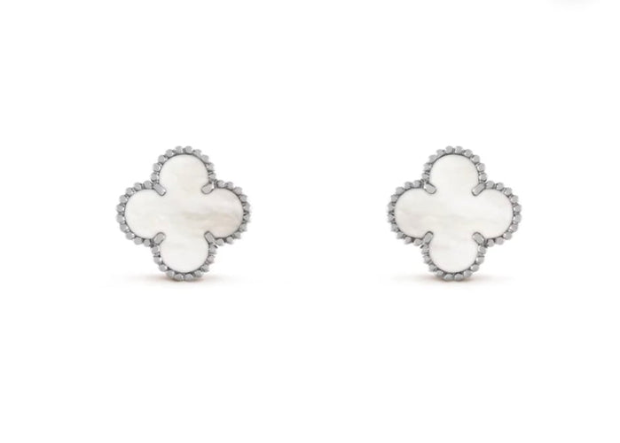 Boucles d'oreilles Van Cleef & Arpels Vintage Alhambra - Boucles d'oreilles en or blanc et nacre 58 Facettes jnci66