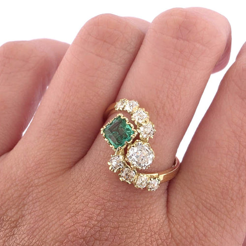 Bague 53 Bague en or jaune avec émeraude et diamants 58 Facettes 377/26 O