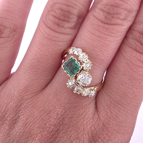 Bague 53 Bague en or jaune avec émeraude et diamants 58 Facettes 377/26 O