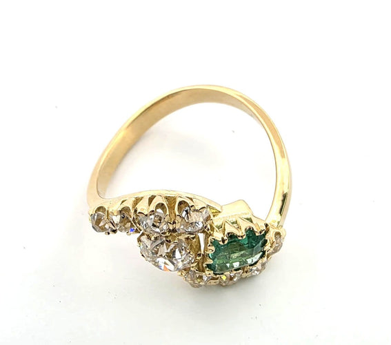 Bague 53 Bague en or jaune avec émeraude et diamants 58 Facettes 377/26 O