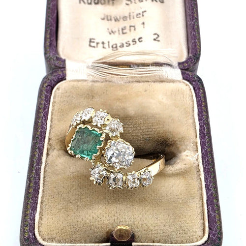 Bague 53 Bague en or jaune avec émeraude et diamants 58 Facettes 377/26 O
