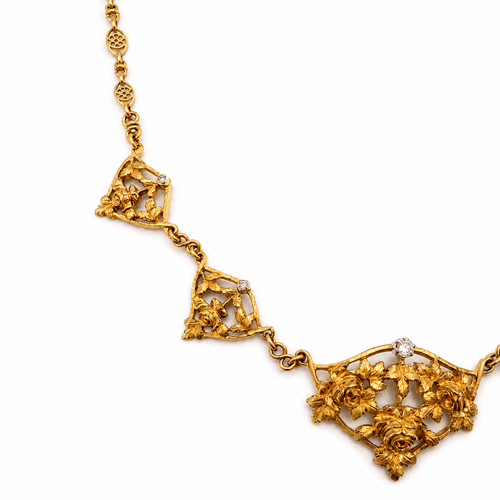 Collier Art Nouveau - Collier draperie en or jaune et diamants 58 Facettes 1.0000094/1