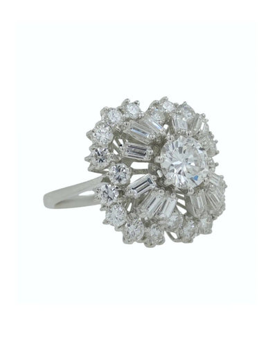 Bague 53 Bague en or blanc 18 kt avec diamants ronds et baguette 58 Facettes BRI094