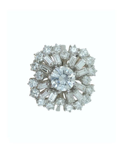 Bague 53 Bague en or blanc 18 kt avec diamants ronds et baguette 58 Facettes BRI094