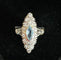 Bague 54.5 Bague navette en or blanc, aigue-marine et diamants 58 Facettes 1