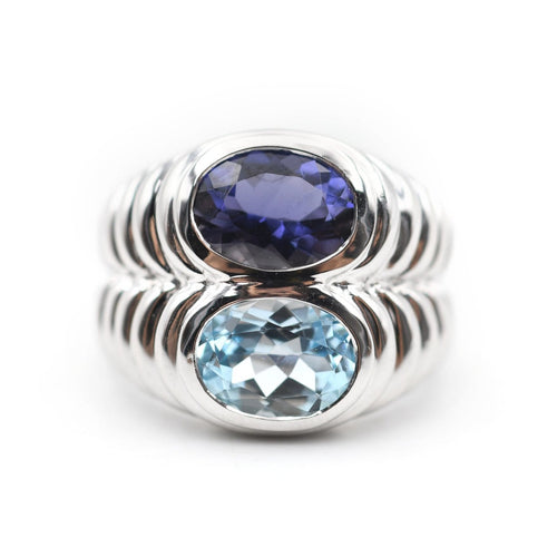 Bague 54 Bulgari Baccellato - Bague en or blanc, iolite et topaze 58 Facettes 166T26_M