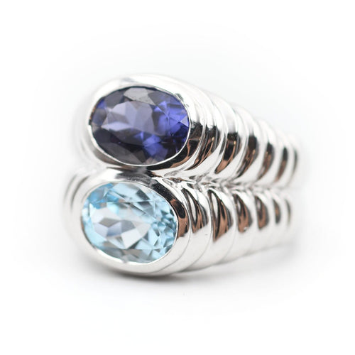 Bague 54 Bulgari Baccellato - Bague en or blanc, iolite et topaze 58 Facettes 166T26_M