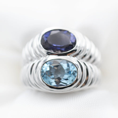 Bague 54 Bulgari Baccellato - Bague en or blanc, iolite et topaze 58 Facettes 166T26_M