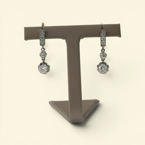 Boucles d'oreilles Dormeuses anciennes en or 18K deux tons et diamants 58 Facettes BO-DORM.DT