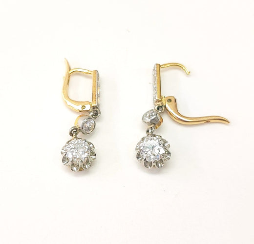 Boucles d'oreilles Dormeuses anciennes en or 18K deux tons et diamants 58 Facettes BO-DORM.DT