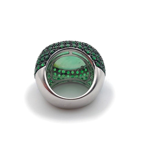 Bague 56 Menthe - Bague boule en or blanc, quartz vert, diamants et tsavorites 58 Facettes 258