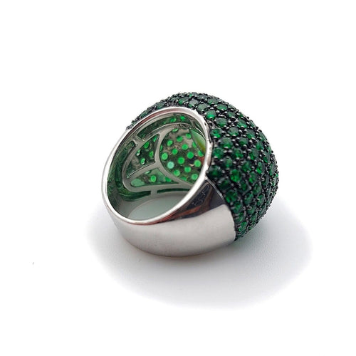 Bague 56 Menthe - Bague boule en or blanc, quartz vert, diamants et tsavorites 58 Facettes 258