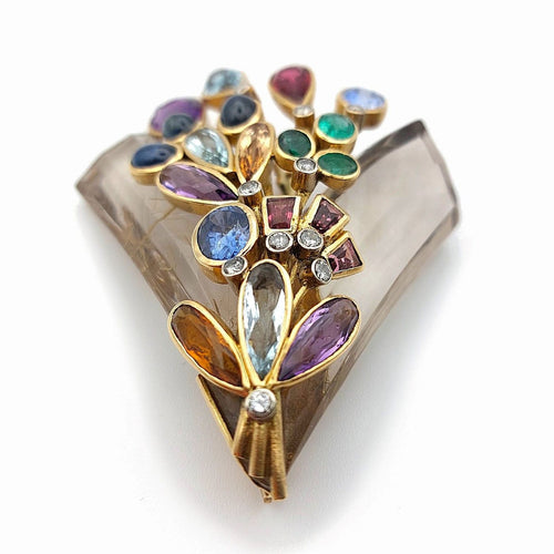 Broche Broche bouquet en or jaune 18 ct, cristal de roche rutilé et pierres 58 Facettes 261
