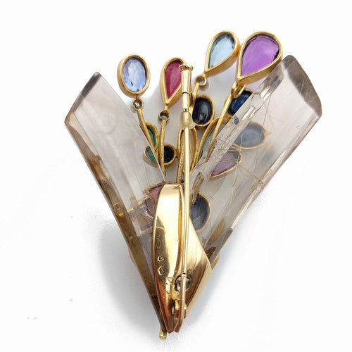 Broche Broche bouquet en or jaune 18 ct, cristal de roche rutilé et pierres 58 Facettes 261