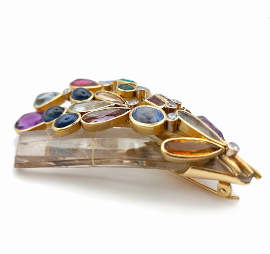 Broche Broche bouquet en or jaune 18 ct, cristal de roche rutilé et pierres 58 Facettes 261