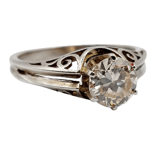 Bague 53 Bague solitaire Art déco en or blanc 14K et diamant 1,00 ct 58 Facettes A07336