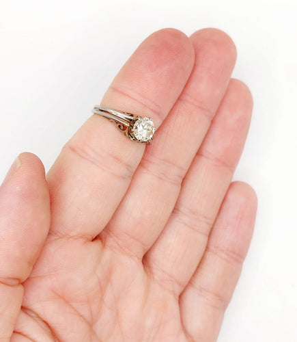 Bague 53 Bague solitaire Art déco en or blanc 14K et diamant 1,00 ct 58 Facettes A07336