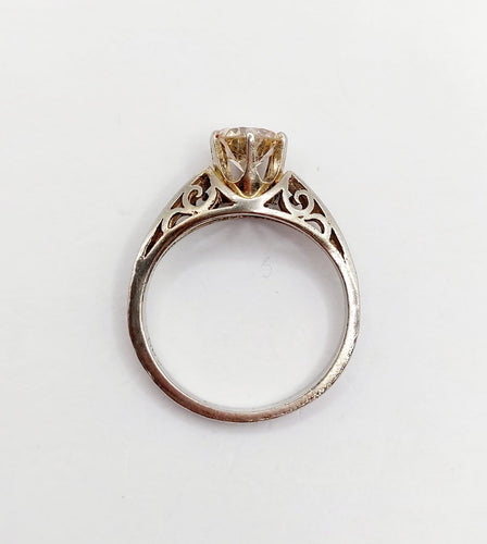 Bague 53 Bague solitaire Art déco en or blanc 14K et diamant 1,00 ct 58 Facettes A07336