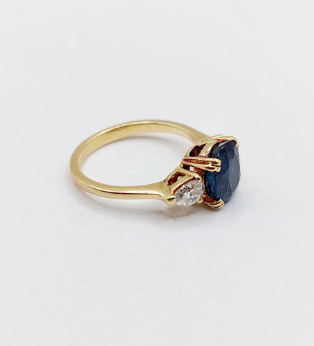 Bague 49 Bague vintage en or 18k avec saphir naturel et diamants 58 Facettes A07347